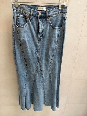 Jessica Simpson Light Blue Flared Denim Maxi Skirt